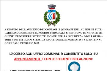 Accesso agli uffici Comunali 01  FEBBRAIO 2022